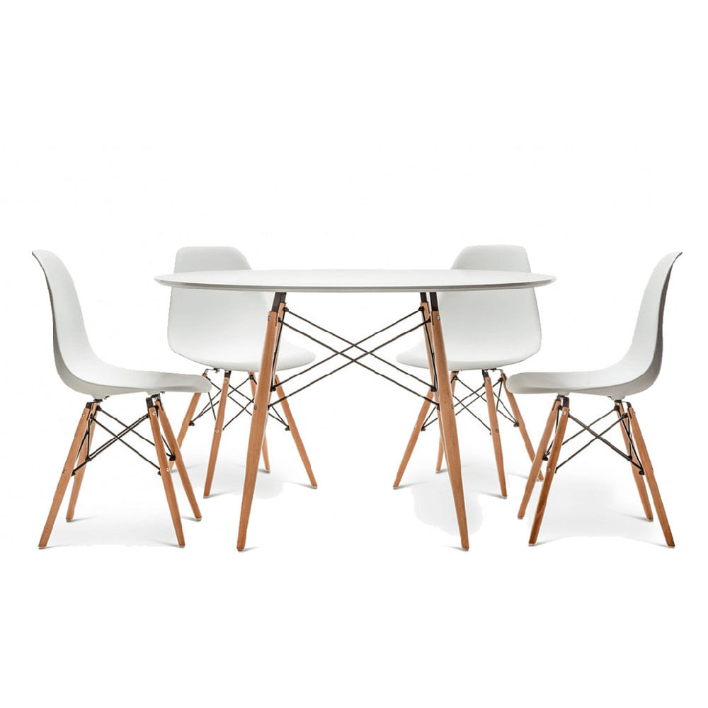 Combo Mesa Eames Redonda 110 x 075 con 4 Sillas Color Blanco - fravega