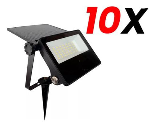Pack X10 Reflector Led Solar Estaca 30w Blanco Fría Candela