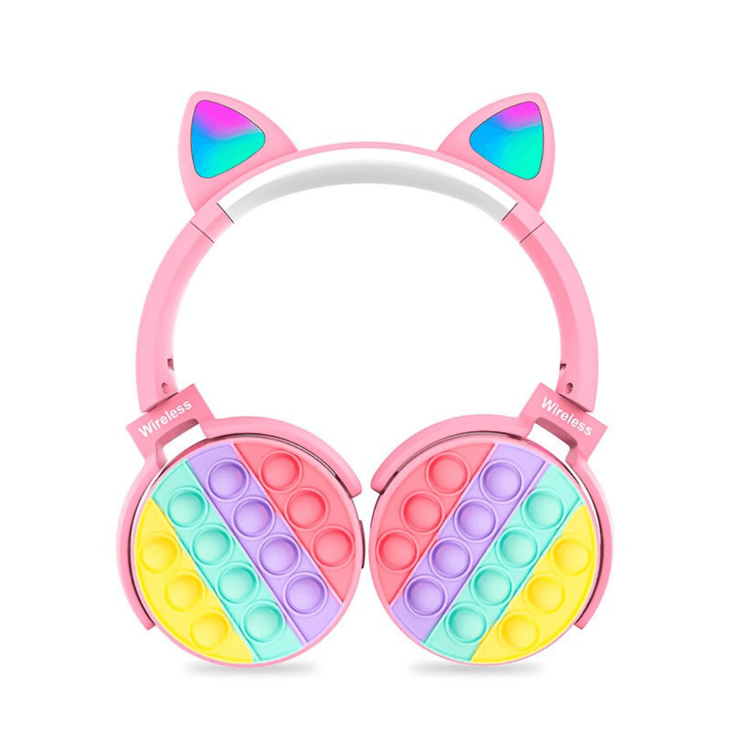 Auriculares Inalámbricos Bluetooth Pop It Vincha Gatito Luz Rosa