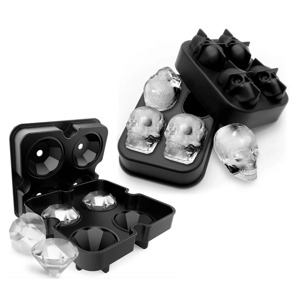 Set x2 Cubeteras de Silicona Para Hielo Gadnic ICE04 4 Hielos Calavera Y Diamante