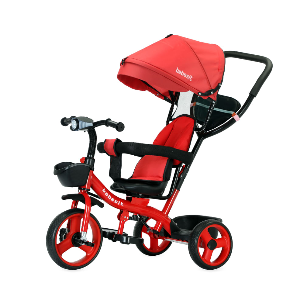 Triciclo Bebesit rojo 360° Joy 3 con luz y barra de empuje