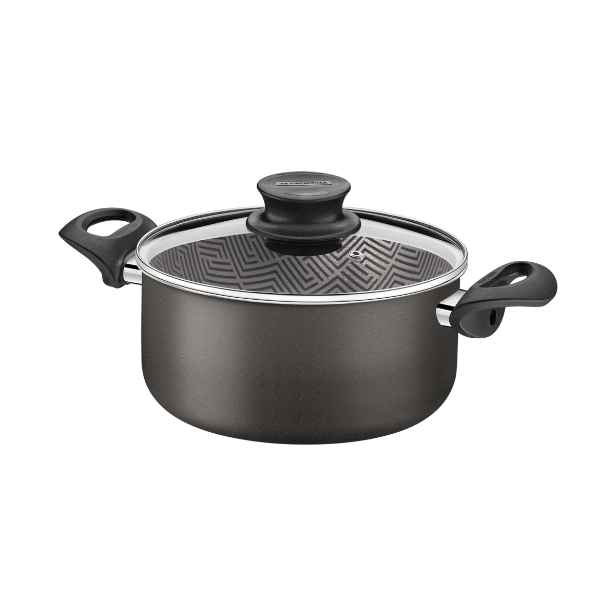 Cacerola Paris Texture Tramontina de Aluminio con Revestimiento Antiadherente Starflon Max Grafito con Tapa de Vidrio 22 cm 3,8 L