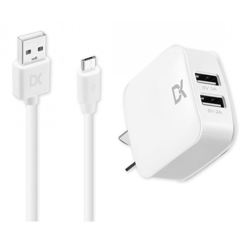 CARGADOR PARED DEKKIN DOBLE 20W 2 USB A + CABLE MICRO SD