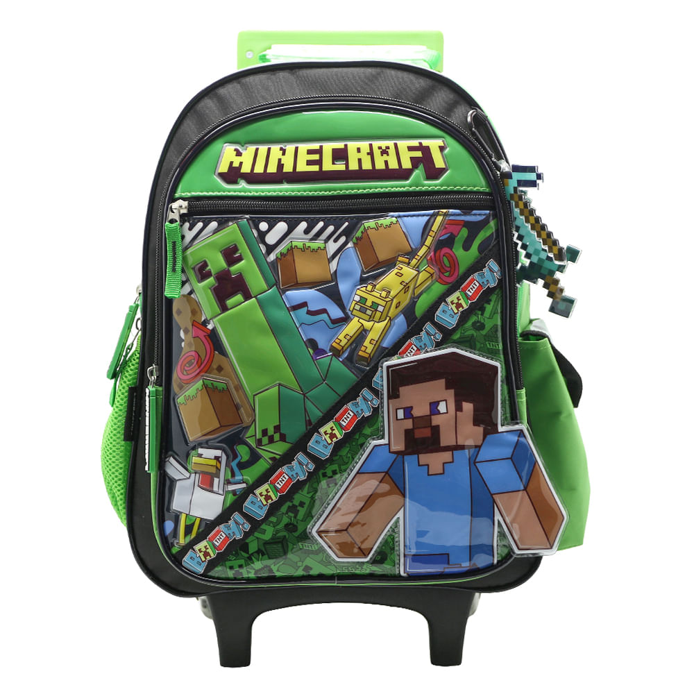 Mochila con carrito Minecraft Escolar Primaria con rueditas 16pulg