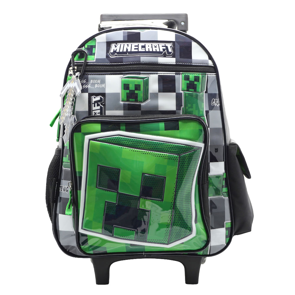 Mochila con carrito Minecraft Escolar Primaria con rueditas 16pulg