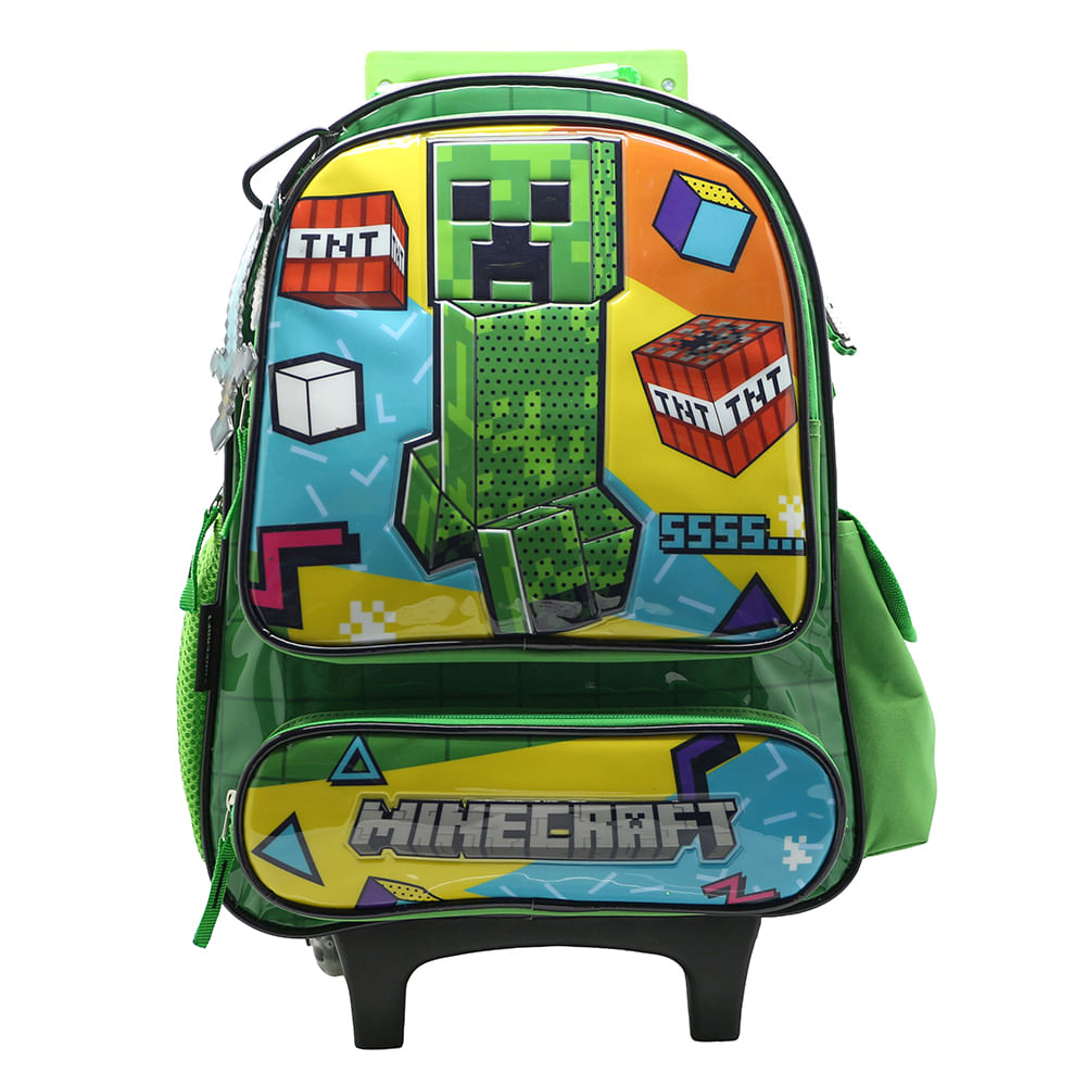 Mochila con carrito Minecraft Escolar Primaria con rueditas 16pulg