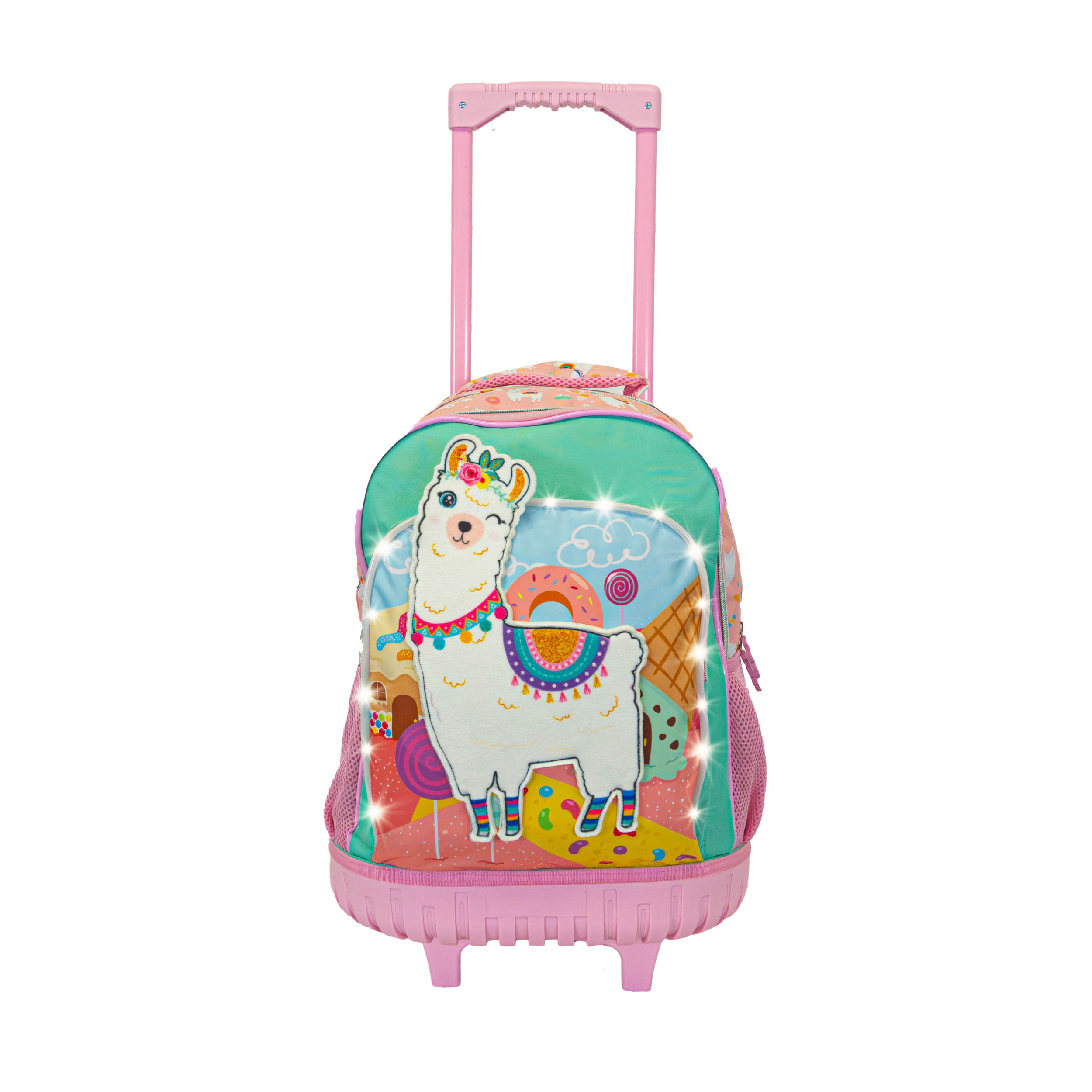 Mochila Kawaii Carrito Nena Niña Escolar Con Luces Cute Llama QD33 Rosa