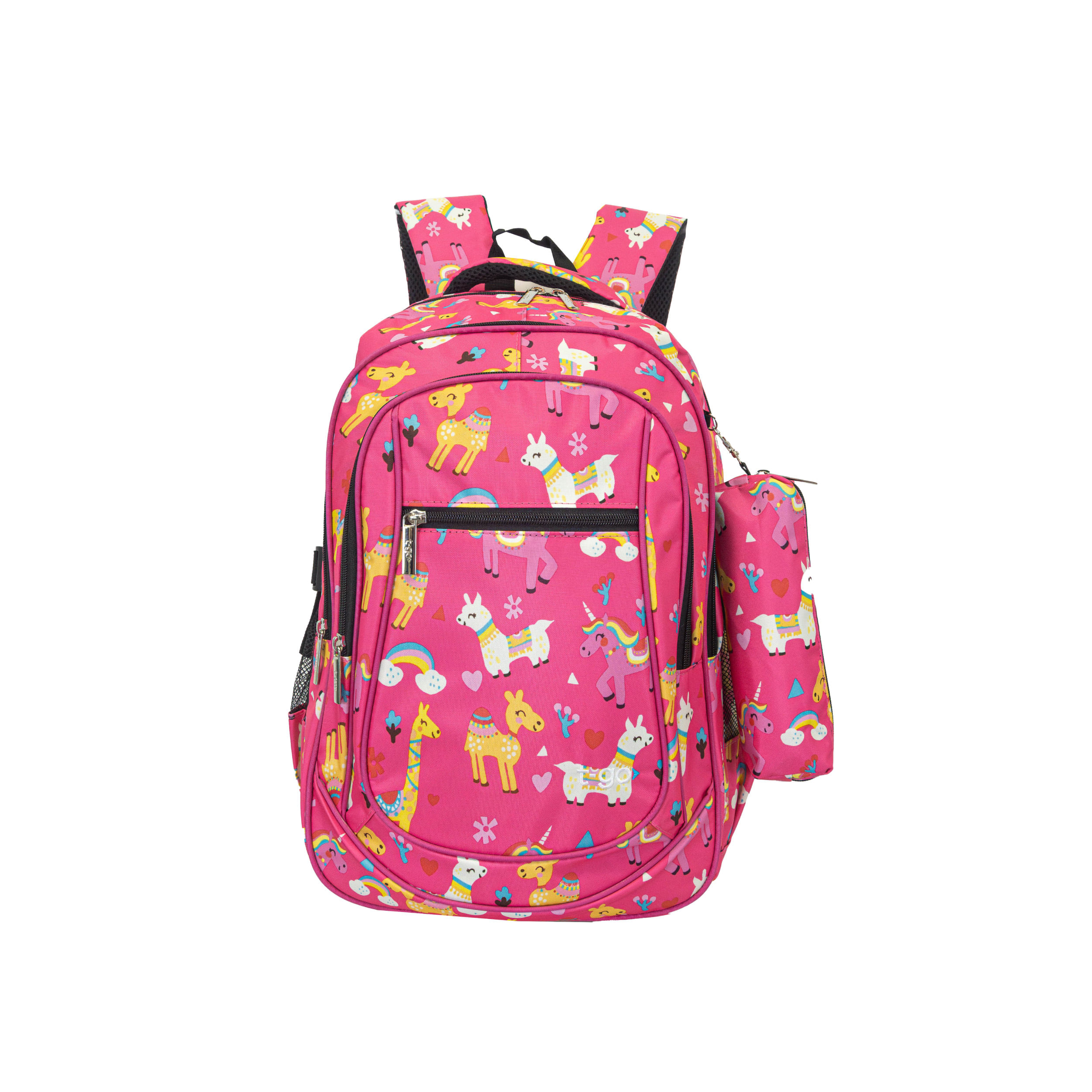Mochila Escolar Con Cartuchera Nena Niña T-Go Multiples Bolsillos Reforzada Fantasy Creatures EB44 Rosa