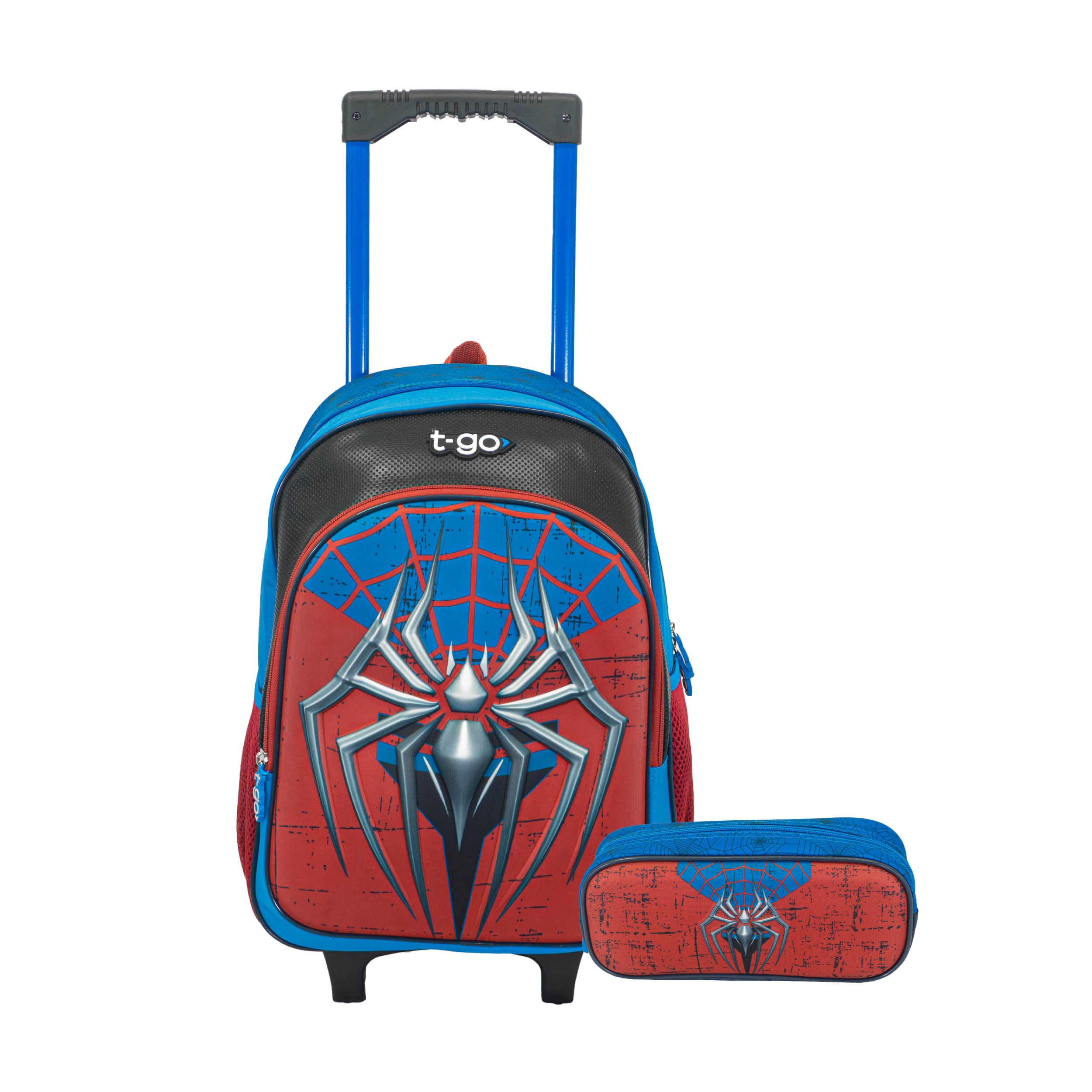 Mochila Carrito + Cartuchera Escolar Reforzados diseño Araña 3d Nene Niño