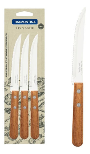 Juego X3 Cuchillos Para Asado Madera Dynamic Tramontina