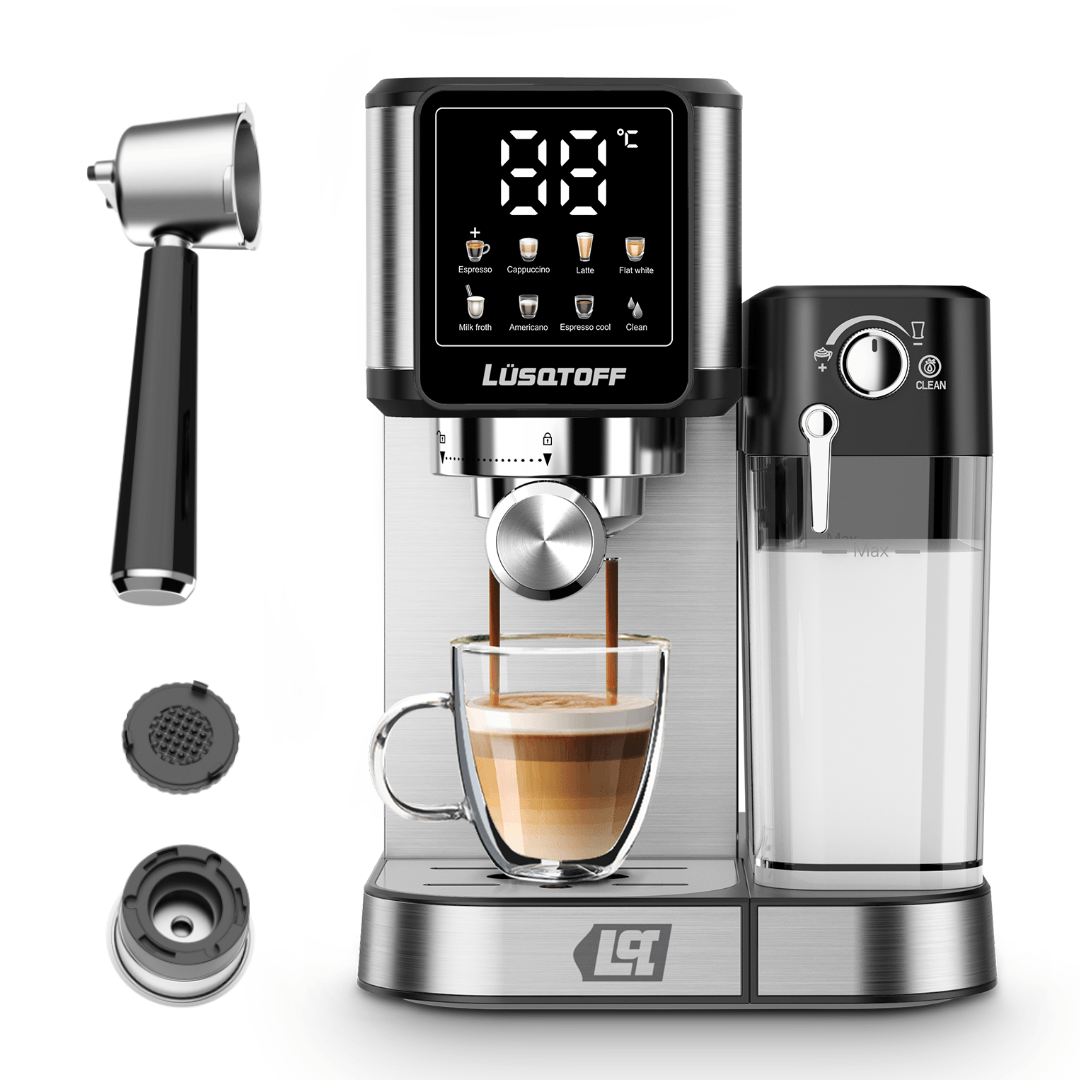 Cafetera Electrica Lusqtoff Expreso Tanque de leche espumador y adaptador para capsula