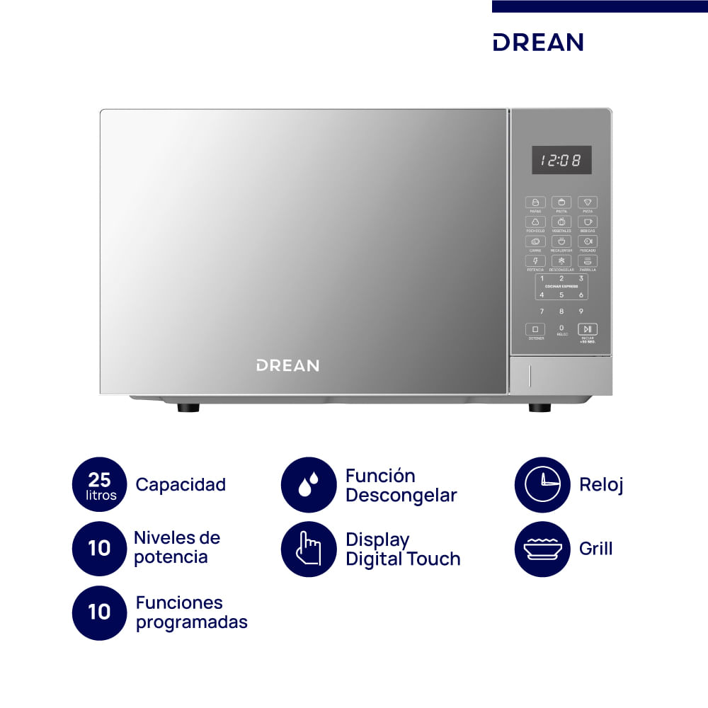 Microondas Digital con Grill 25 L Inox Drean HMD25ARSB0