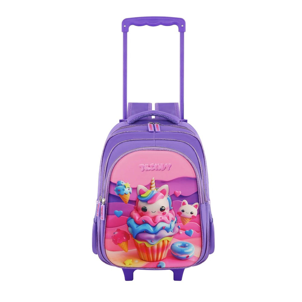 Mochila Con Carro Trendy 16Pulg Frente 3D Colores Escolar