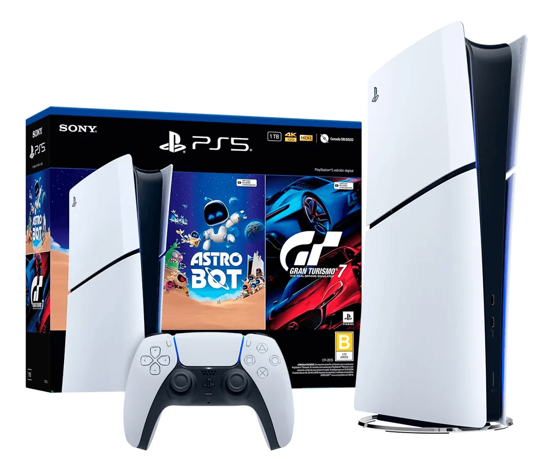 Consola Playstation 5 Ps5 Slim 1tb Digital + Astro Bot Y Gt7 Blanco