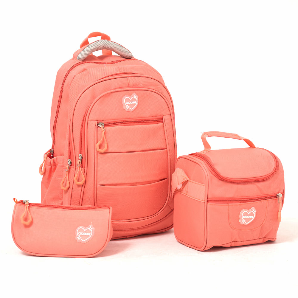 Set Escolar Cecchini Mochila + Lunchera + Cartuchera Colores