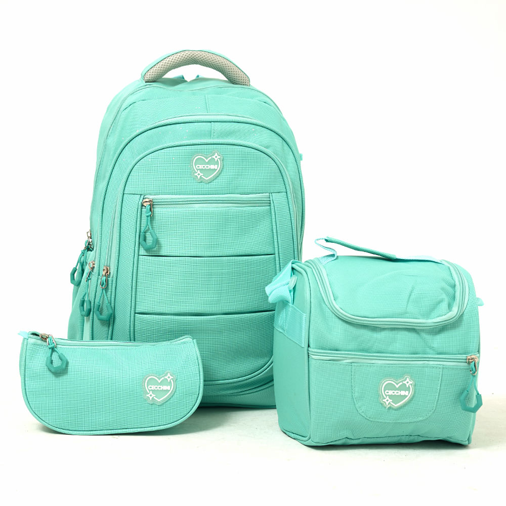 Set Escolar Cecchini Mochila + Lunchera + Cartuchera Colores