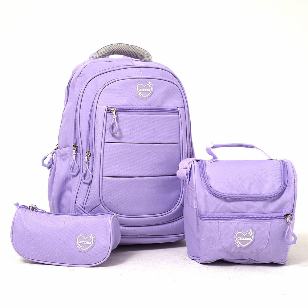 Set Escolar Cecchini Mochila + Lunchera + Cartuchera Colores