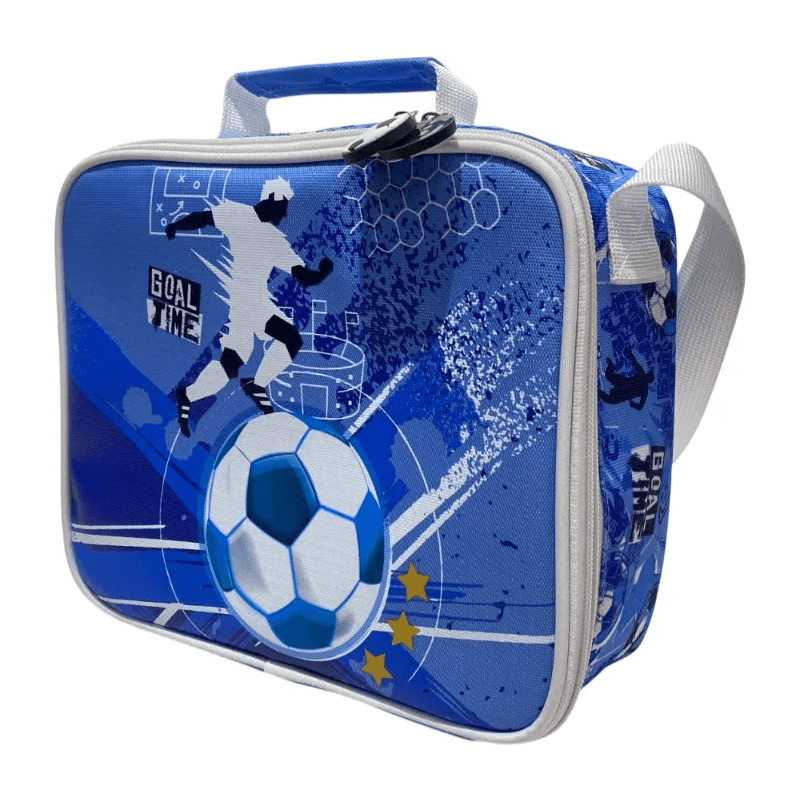 Lunchera Térmica Escolar Futbol Zykl003 Shine Celeste Con Blanco