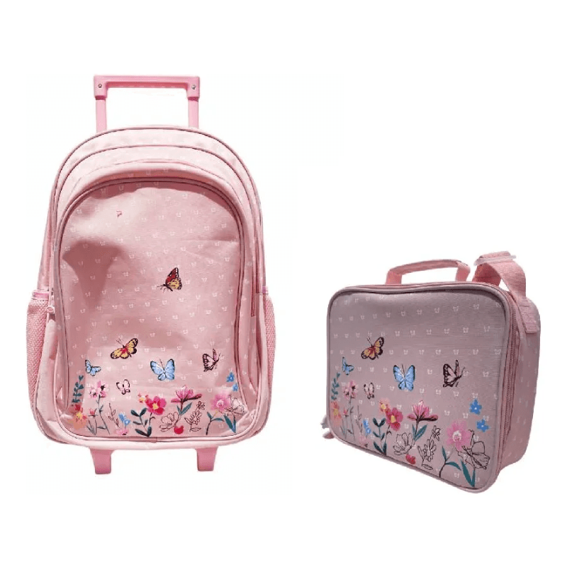 Combo Escolar Mochila Flores 18p + Lunchera Zykl006 Shine Rosa