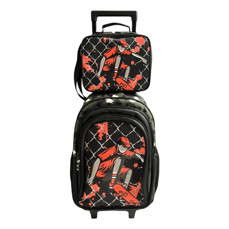 Combo Escolar Mochila 18p + Lunchera Skater Zykl001 Shine Negro