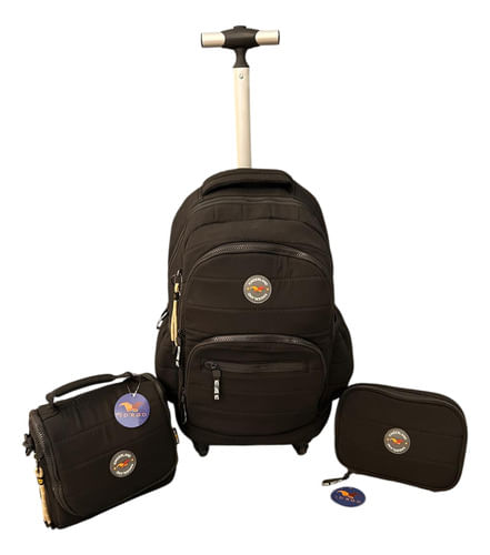 Combo Mochila 18p Carrito + Lunchera + Cartuchera Kinderland Negro-sl2504-sl2501-sl2503