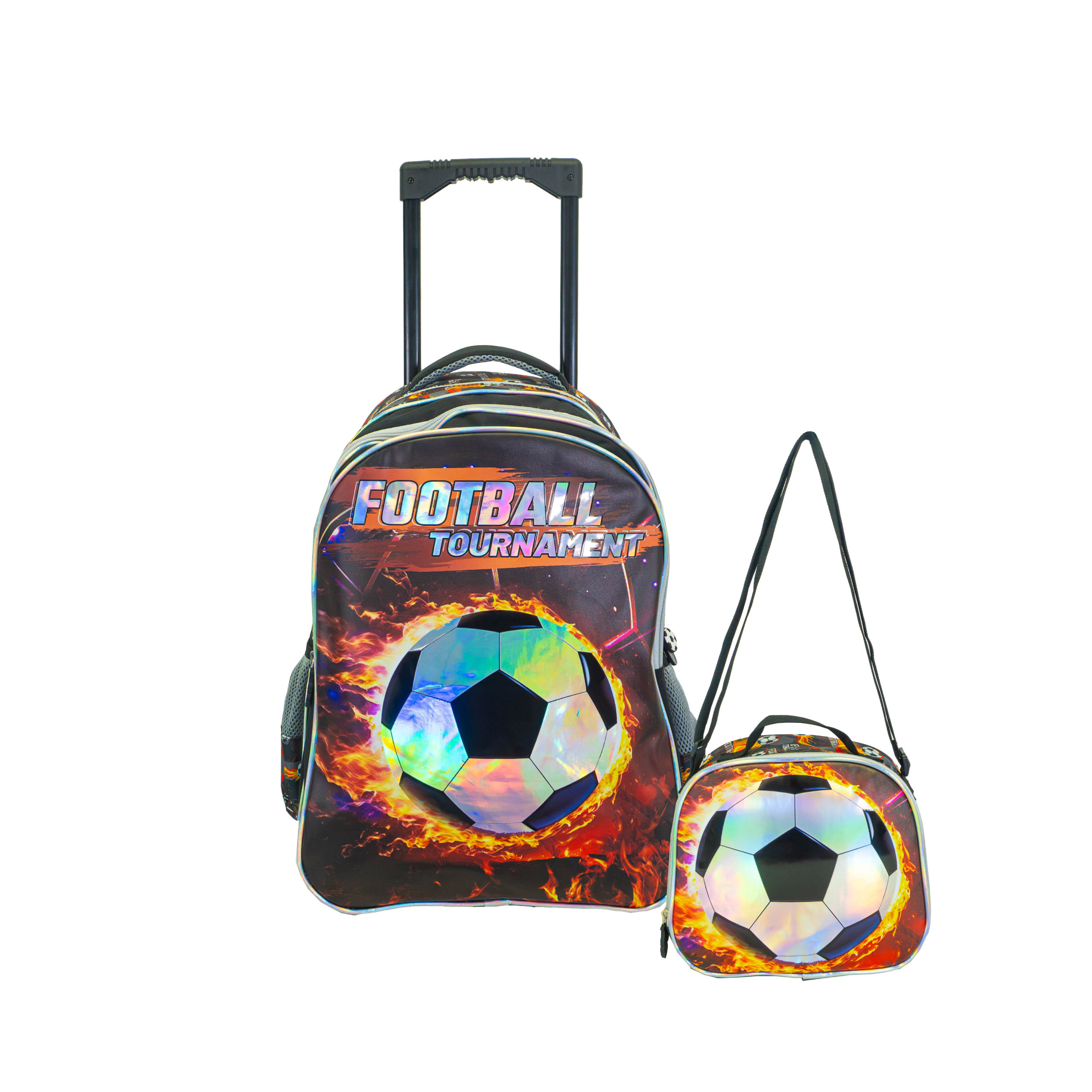 Mochila Carrito Escolar + Lonchera Infantil Nene Varon Escuela Primaria Futbol Pelota