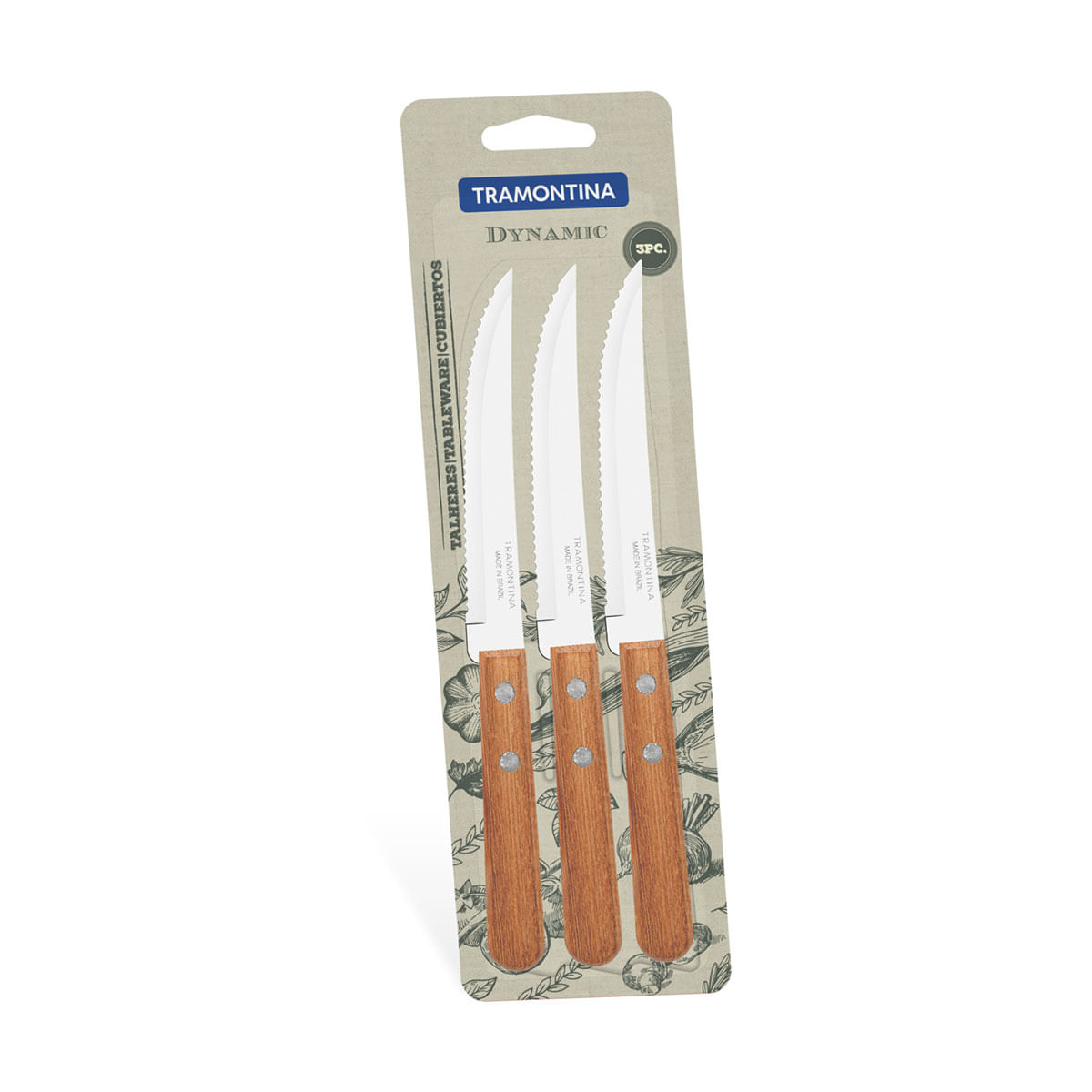 Blister x 3 Cuchillos Mesa Dynamic Cabo madera