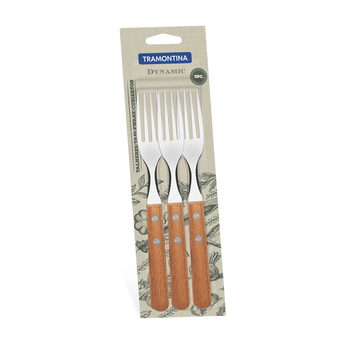 Blister x 3 Tenedores Mango Madera Dynamic Tramontina