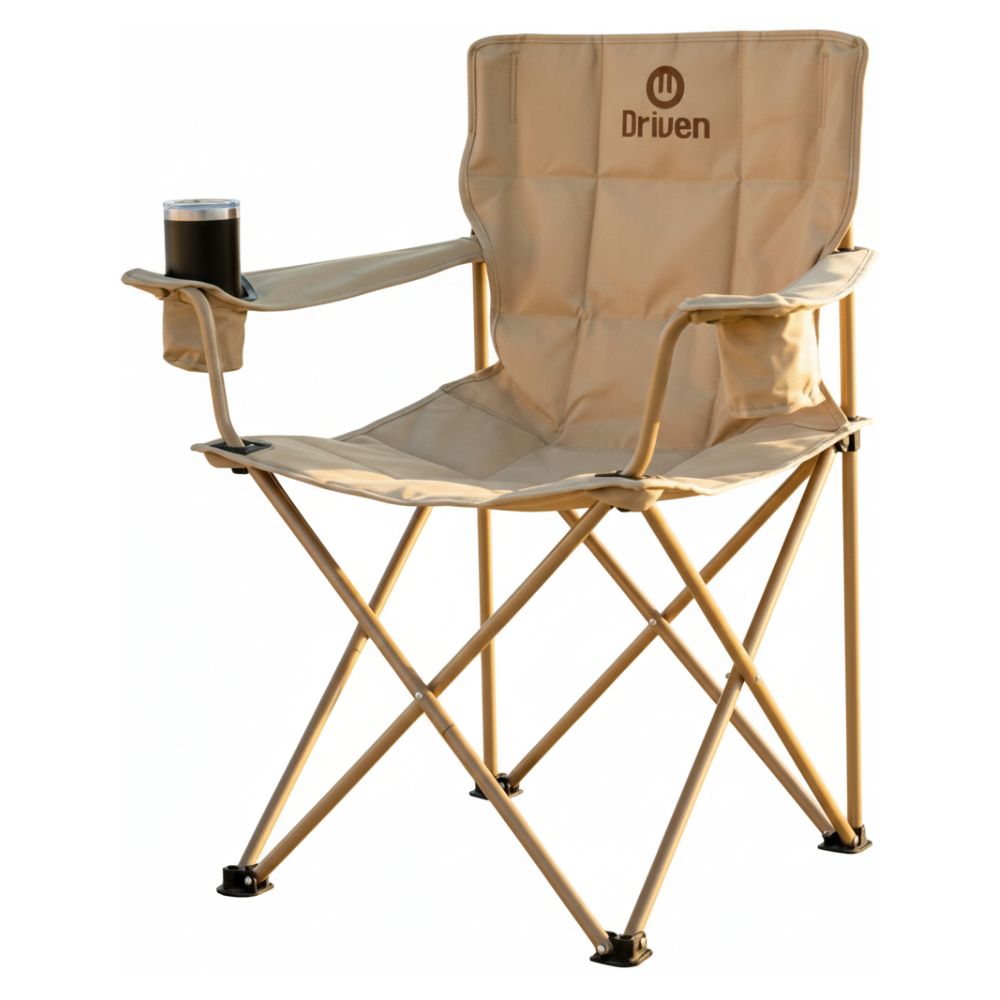 Silla Plegable Driven Pola Acolchada Portavasos Hasta 200kg Color Beige