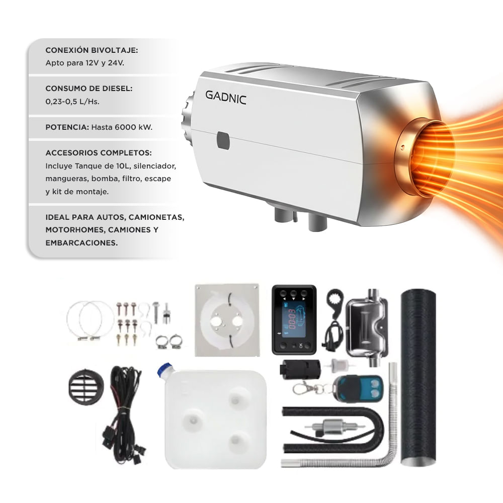 Calentador de Aire Diesel GADNIC Para Vehículos 5KW 12V 24V Aluminio Calefacción