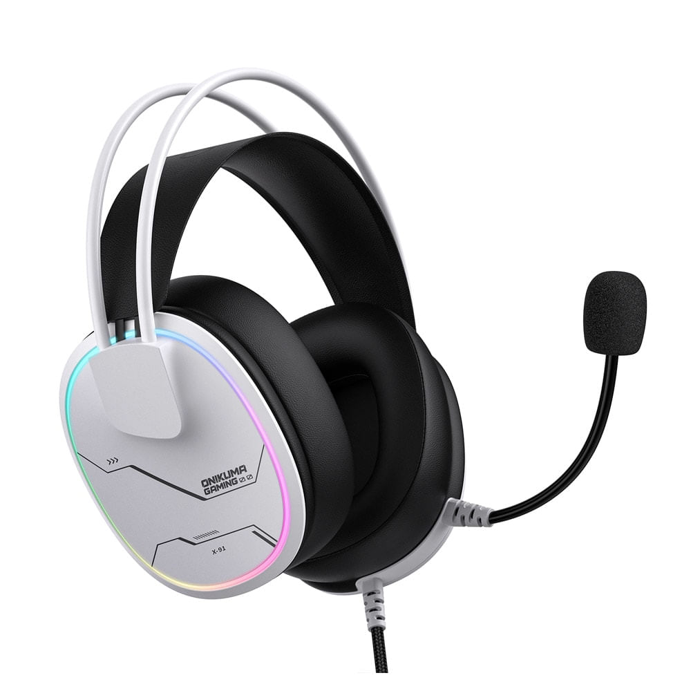 Auricular Gamer Onikuma X91 Micrófono Flexible HD Luz RGB (Blanco)