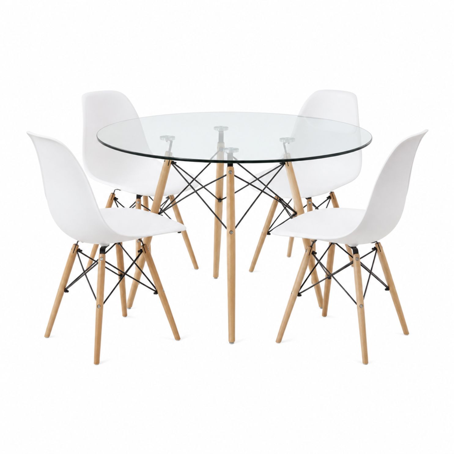 Juego De Comedor Mesa Vidrio 120 Cm + 4 Sillas Eames Color Blanco