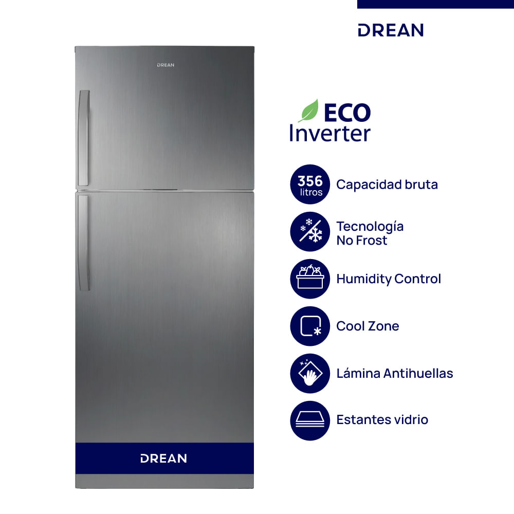 Heladera No Frost Inverter 356 L Inox Drean RZN356FXARX0