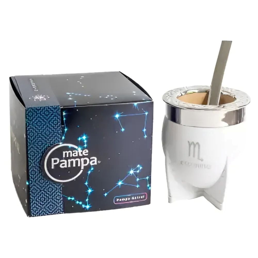 Mate Pampa Imperial Xl Astral Signos Del Zodiaco + Bombilla Color Blanco Escorpio