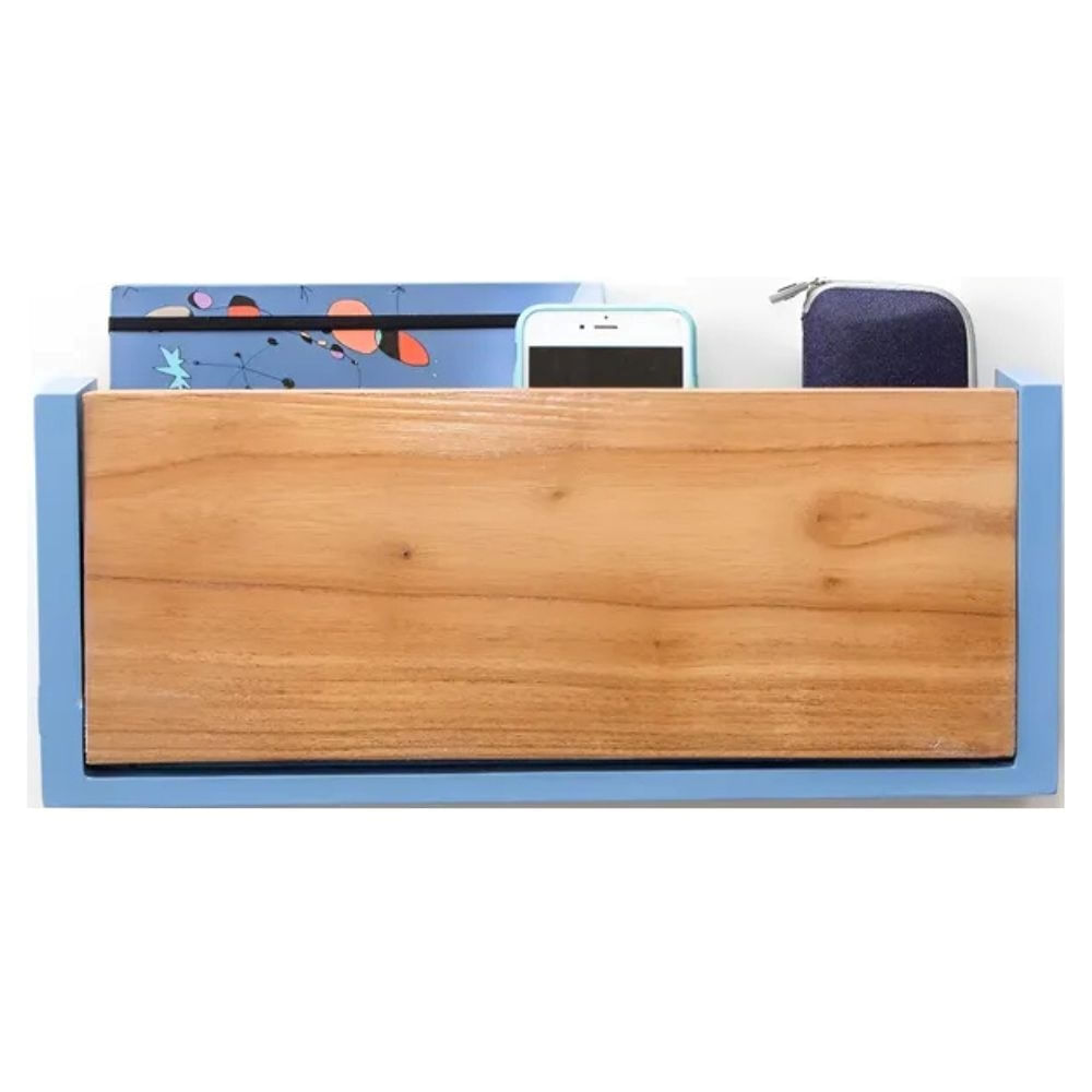 Repisa Plegable Flotante Estante Mesa De Luz Madera Laqueada Color Celeste Y Paraíso