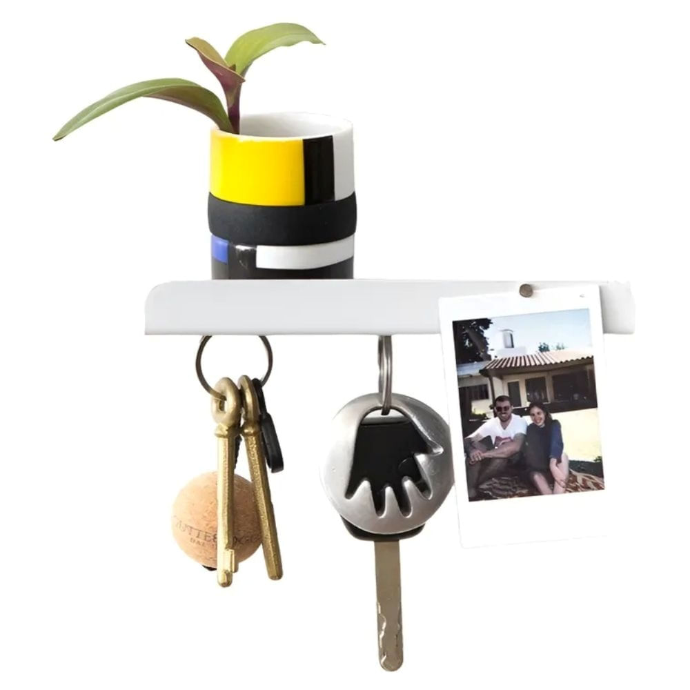 Porta Llaveros De Pared Magnético Y Estante Madera Y Chapa Color Blanco