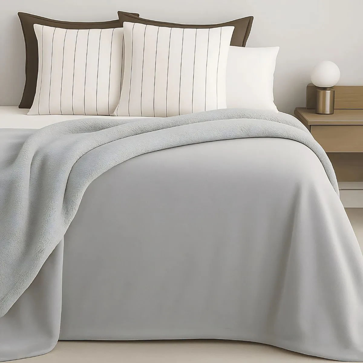 Frazada Doble Flannel Con Corderito Catana Home Twin Liso 2 Kg Gris