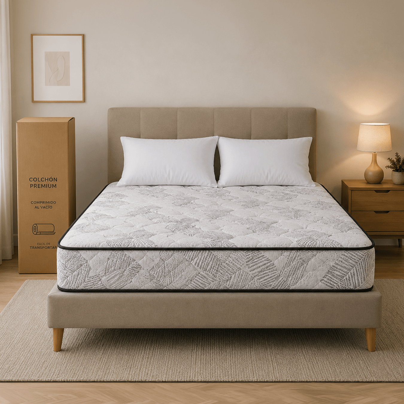Colchon En Caja 2 Plazas 190x140x23 Espuma Alta Densidad y Resortes Hybrid Color Blanco
