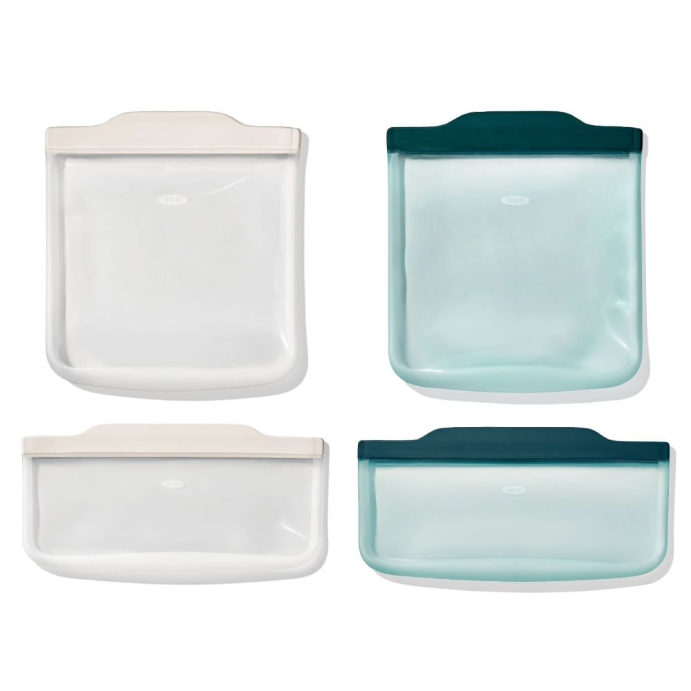 Set x4 Bolsas Reutilizables De Silicona Oxo Slim 355ml/830ml Color Avena Y Laguna