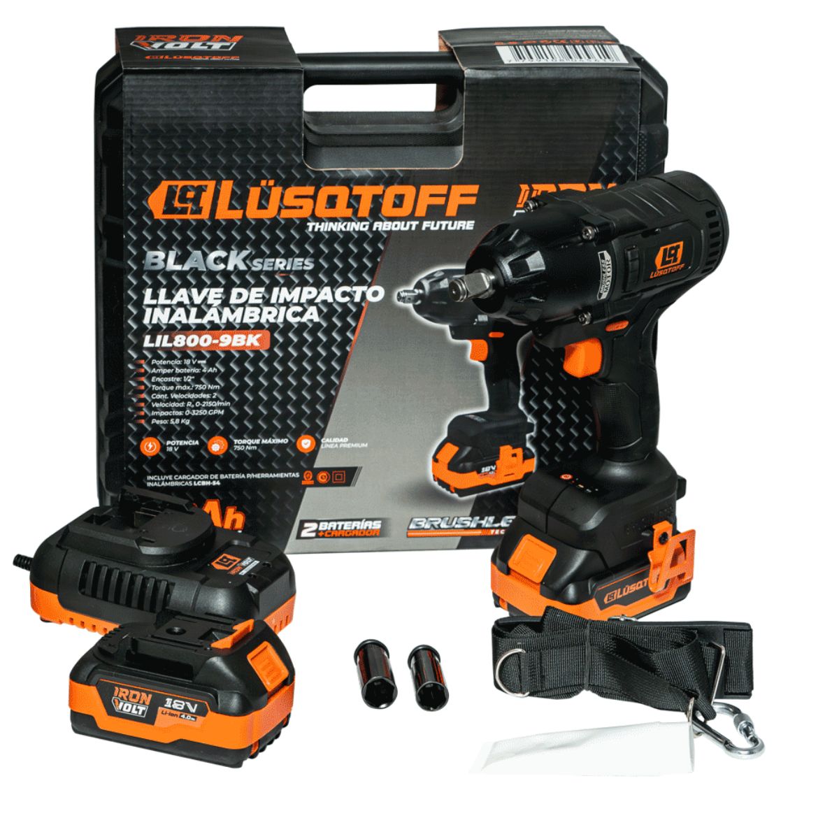 Llave De Impacto Inalambrica 18V Lusqtoff LIL800-9BK Maletín