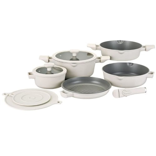 Bateria de Cocina Antiadherente 10 en 1 Carol  de Aluminio Fundido beige