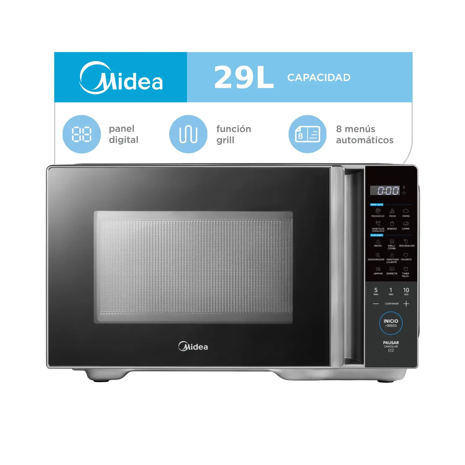 MICROONDAS MIDEA 29 LTS DIGITAL/GRILL/SILVER MW-EG128GAR1