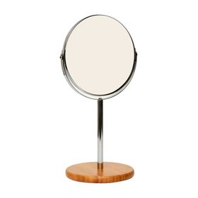 Espejo De Baño De Pie Recto De Metal Cromado Con Base Bambu